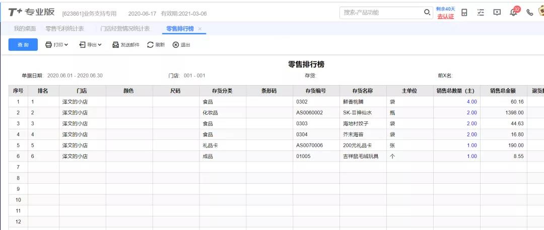 用友T+之零售排行