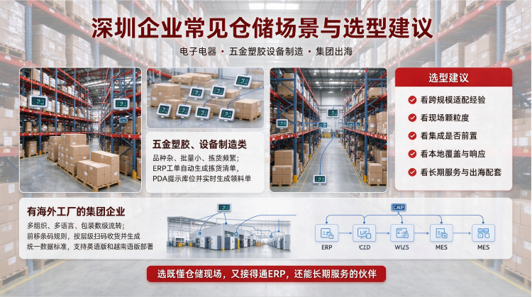 深圳WMS服务商选型四个核验维度:跨规模适配、现场颗粒度、ERP集成前置、本地化实施